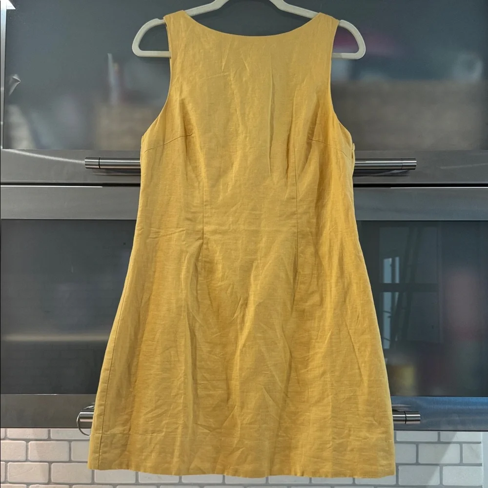 KIVARI Yellow Linen Mini Dress Back Tie Size M NWT - Picture 3 of 5